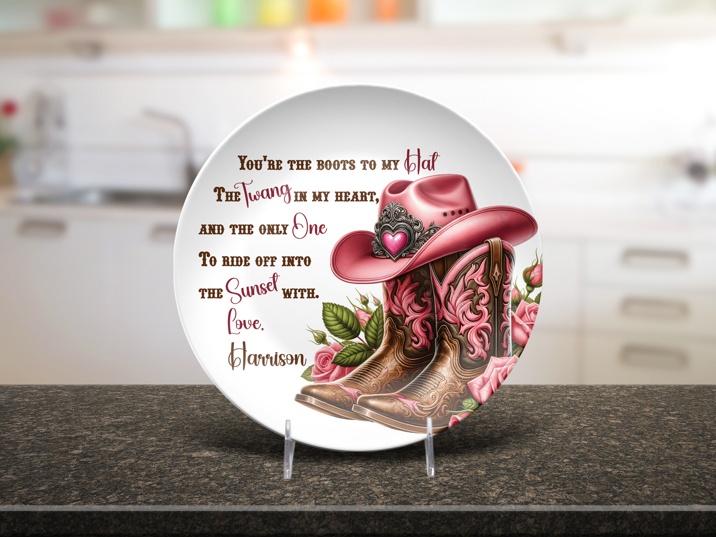 Personalised Country Boots Love Quote Plate