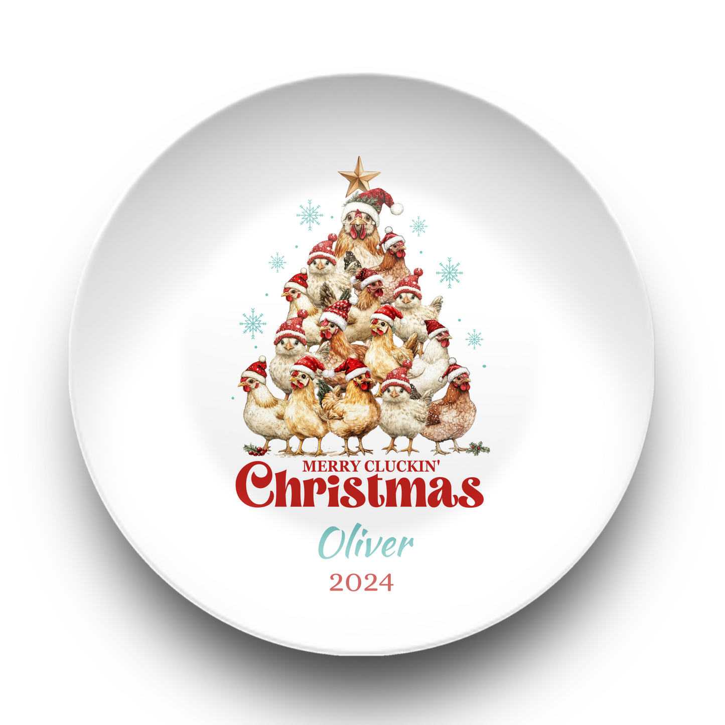 Merry Cluckin' Christmas Personalised Plate