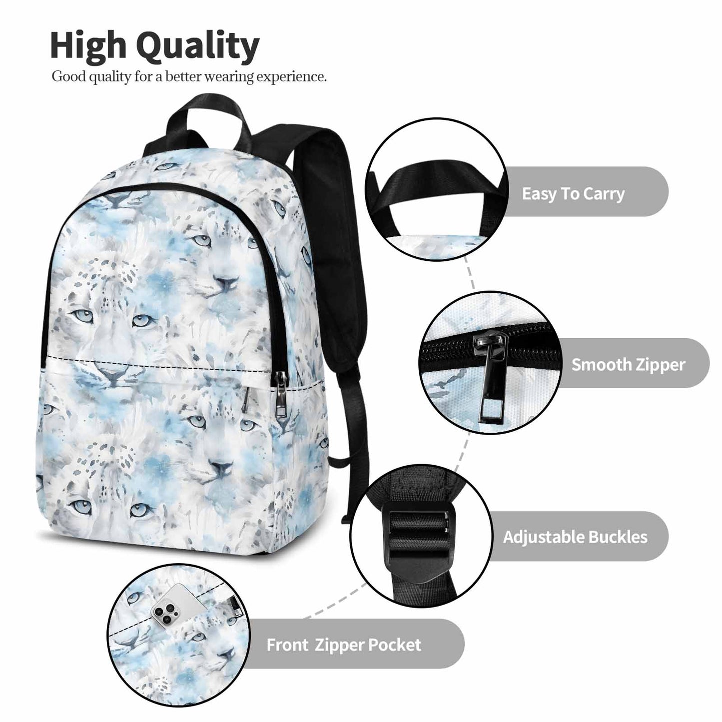 White Leopard  Adult Casual Backpack