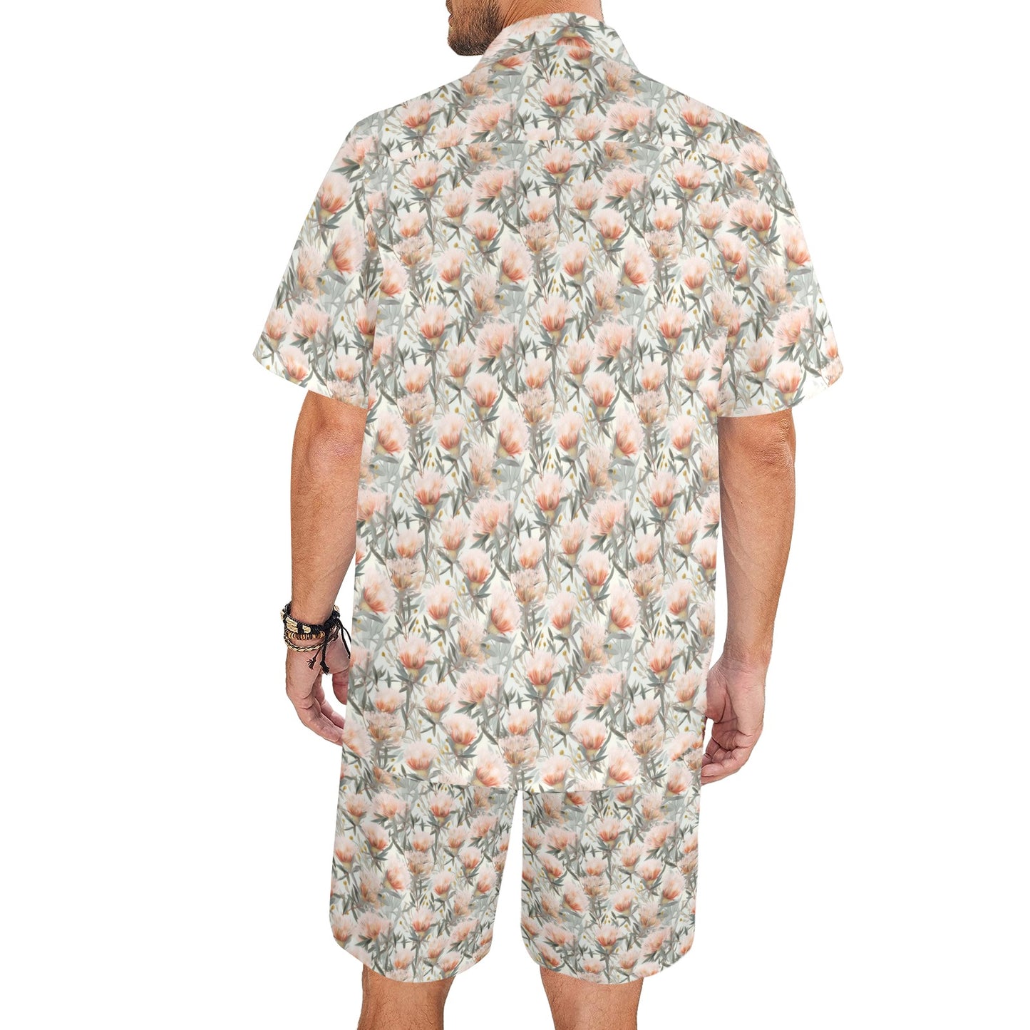 Men's Shirt & Shorts Set Australian Floral Men's Shirt and Shorts Outfit (Set26)