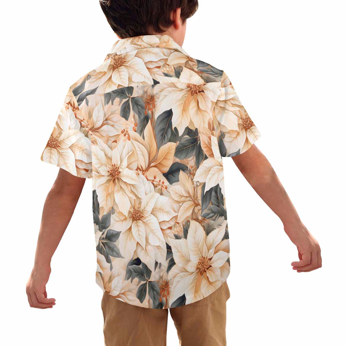 Cream Poinsettia2  Little Boys Hawaiian Shirt