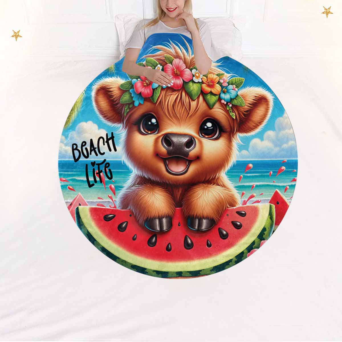 Highland Cow Awd35117  Circular Micro Fleece Blanket 60"