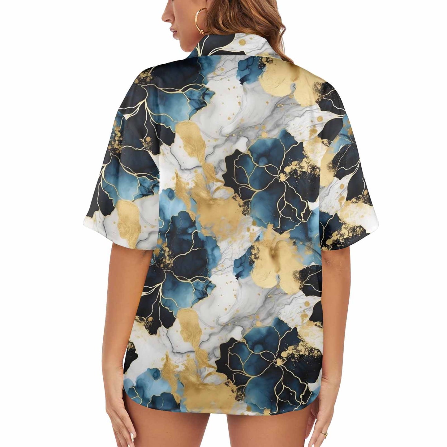 Blue Ink Floral  Women's Hawaiian Shirt