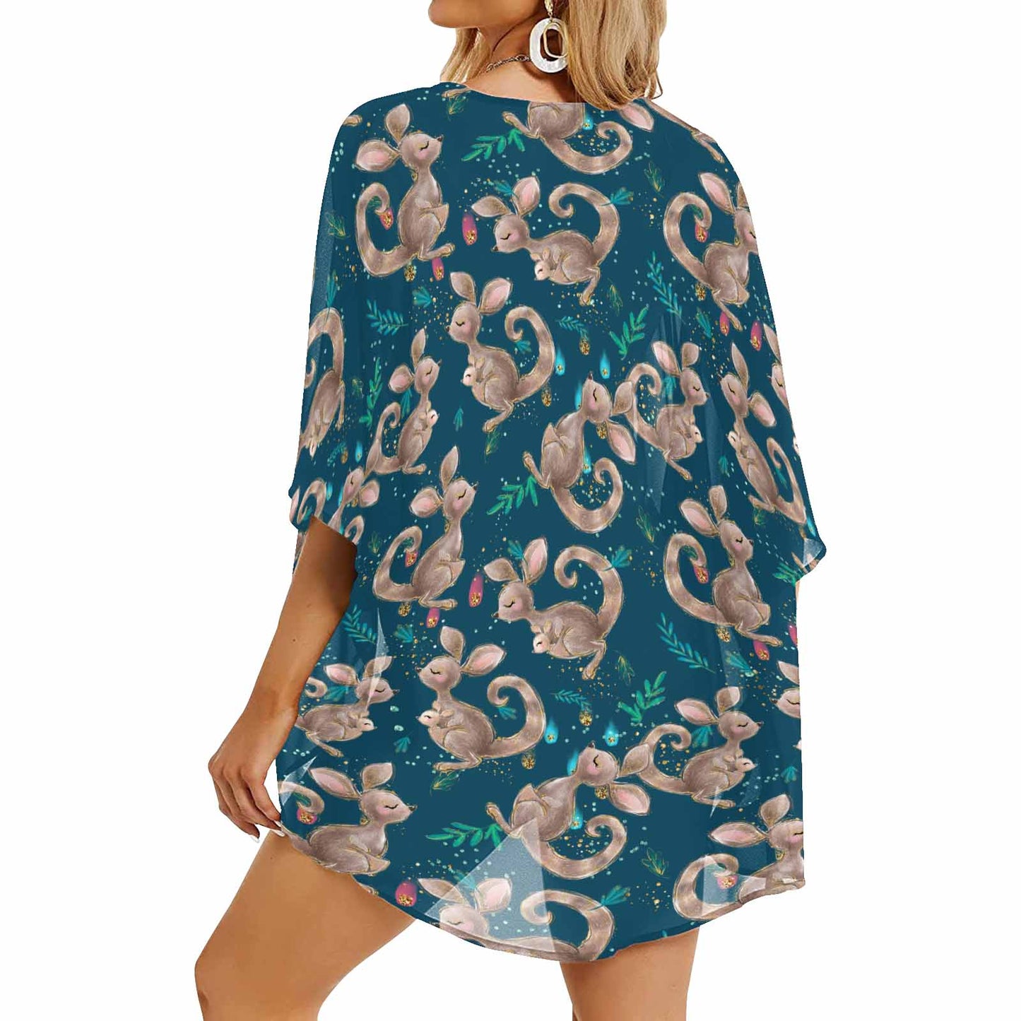 Australian Kangaroos Blue  GP Women's Kimono Chiffon Cover Up