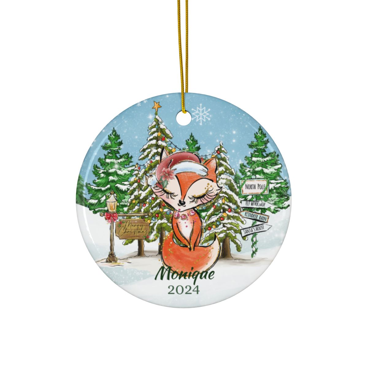 Fox Christmas Ornament Personalised Ceramic Ornament