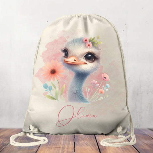 Personalised Ostrich, Canvas Drawstring Bag