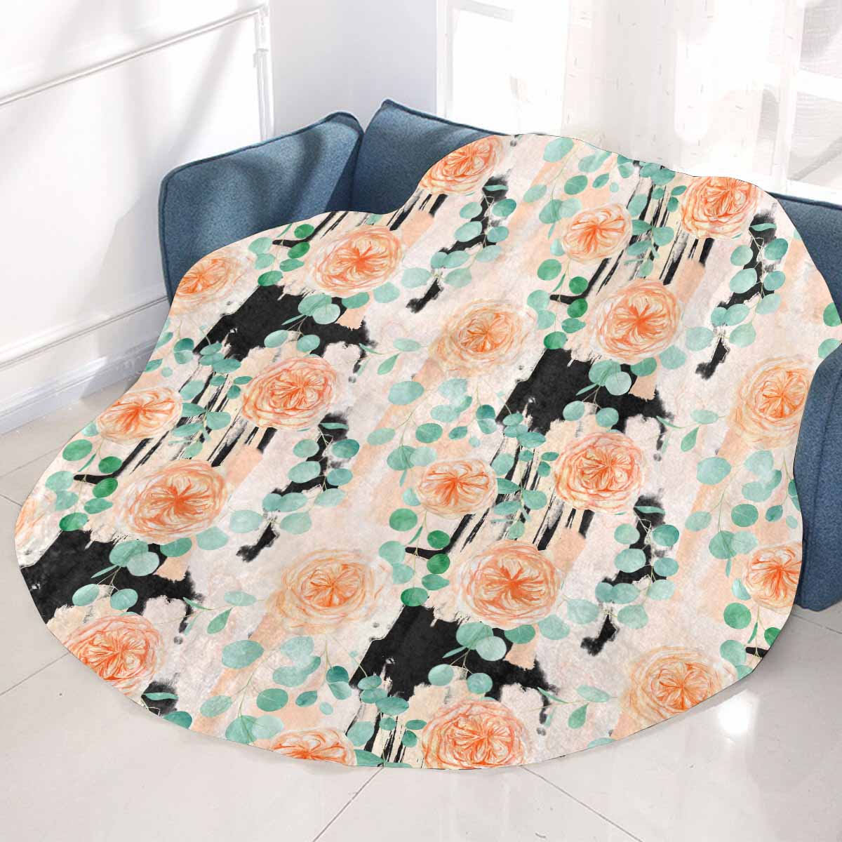 Rose Eucalyptus Circular Micro Fleece Blanket 47"