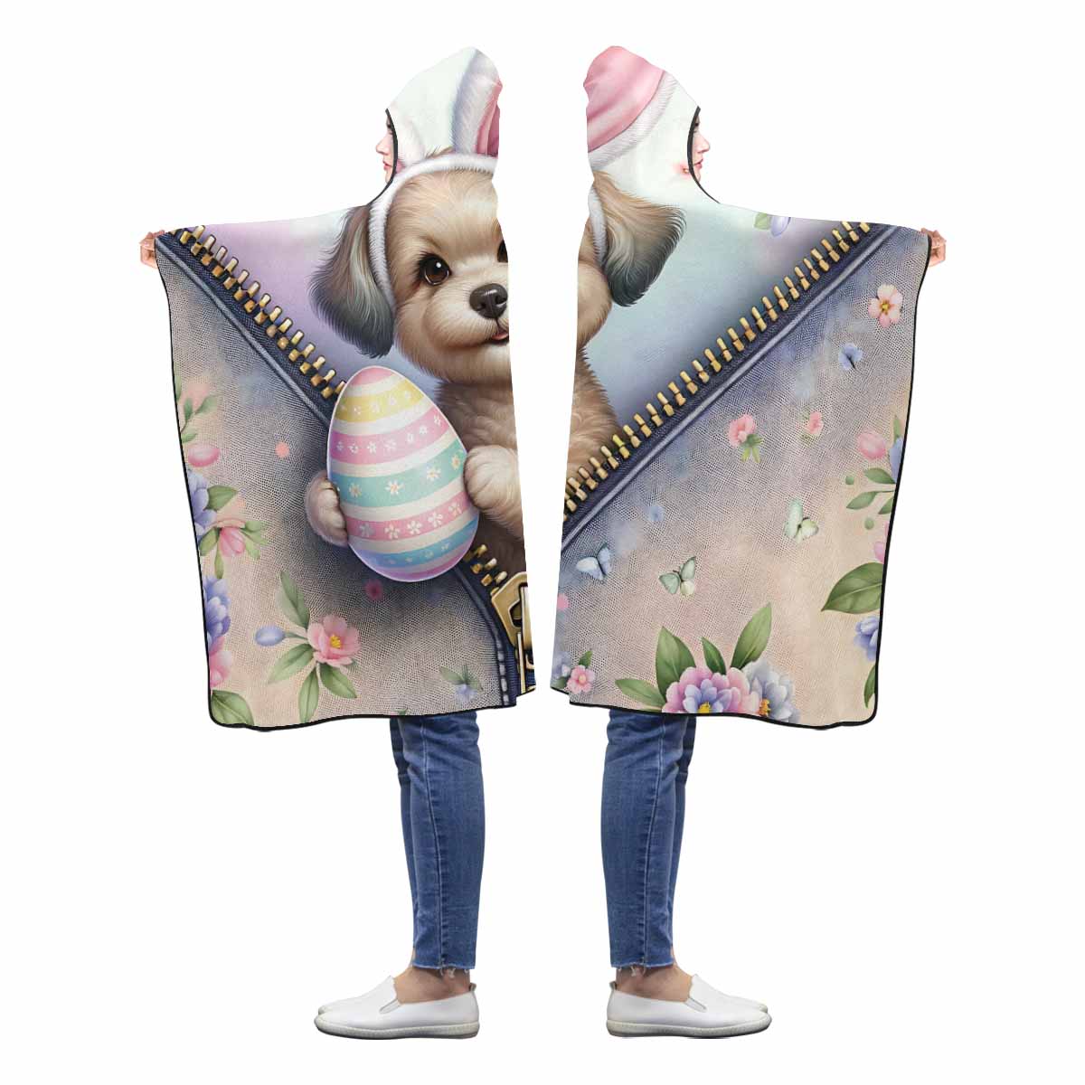 Easter Puppy Awd1310  Hooded Blanket 60"x50"