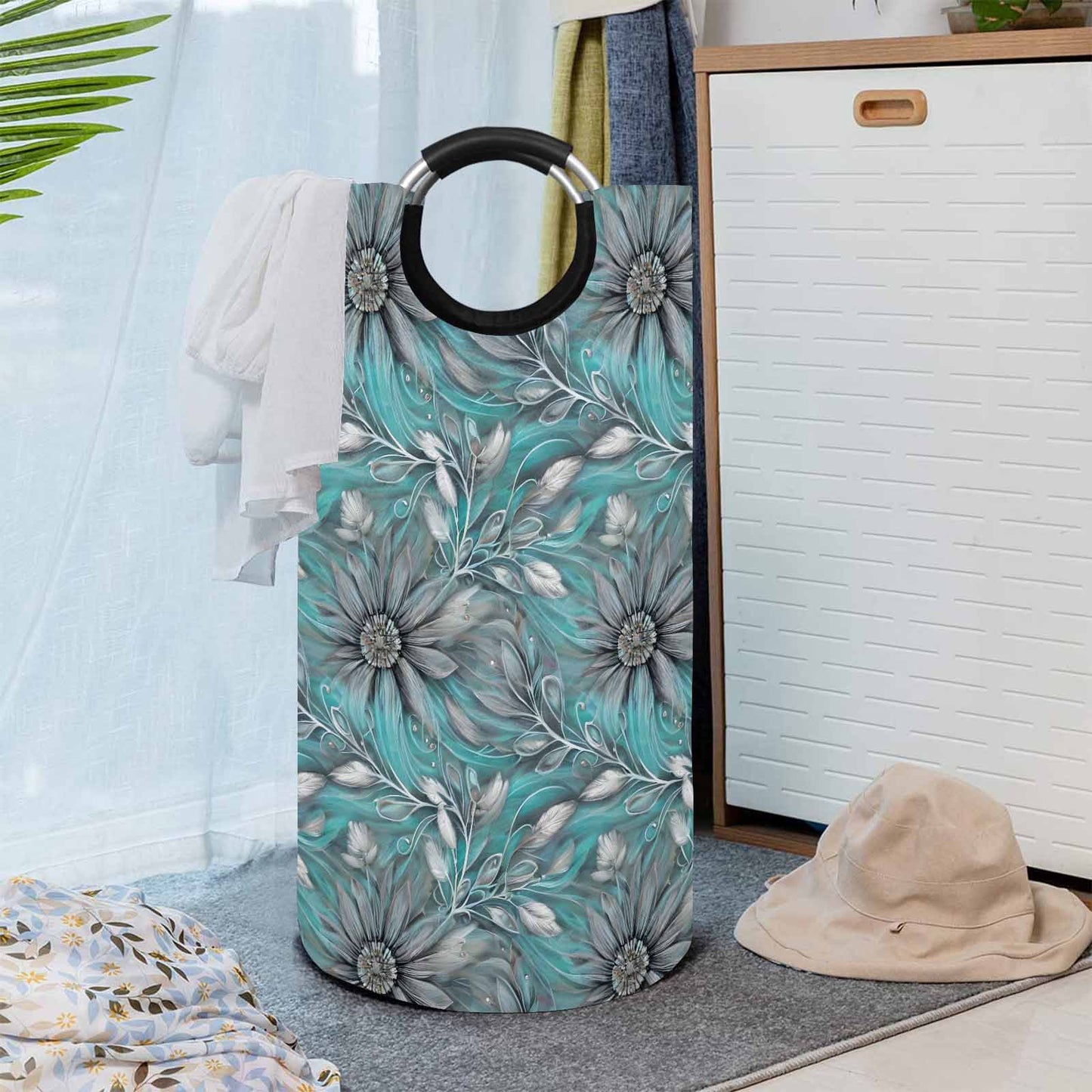 Green Elegant Floral 50  Round Laundry Basket