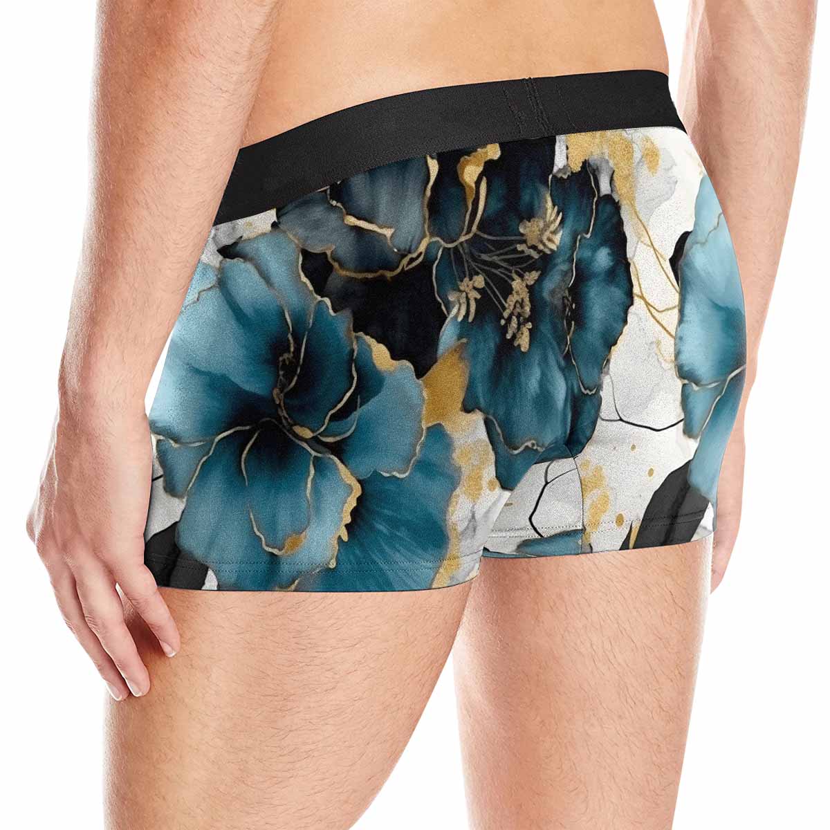 Blue & Gold Ink Floral AUS Men's Boxer Briefs (Made In AUS)