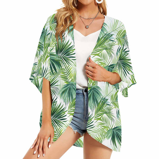 Green Palm Leaves  GP Women's Kimono Chiffon Cover Up