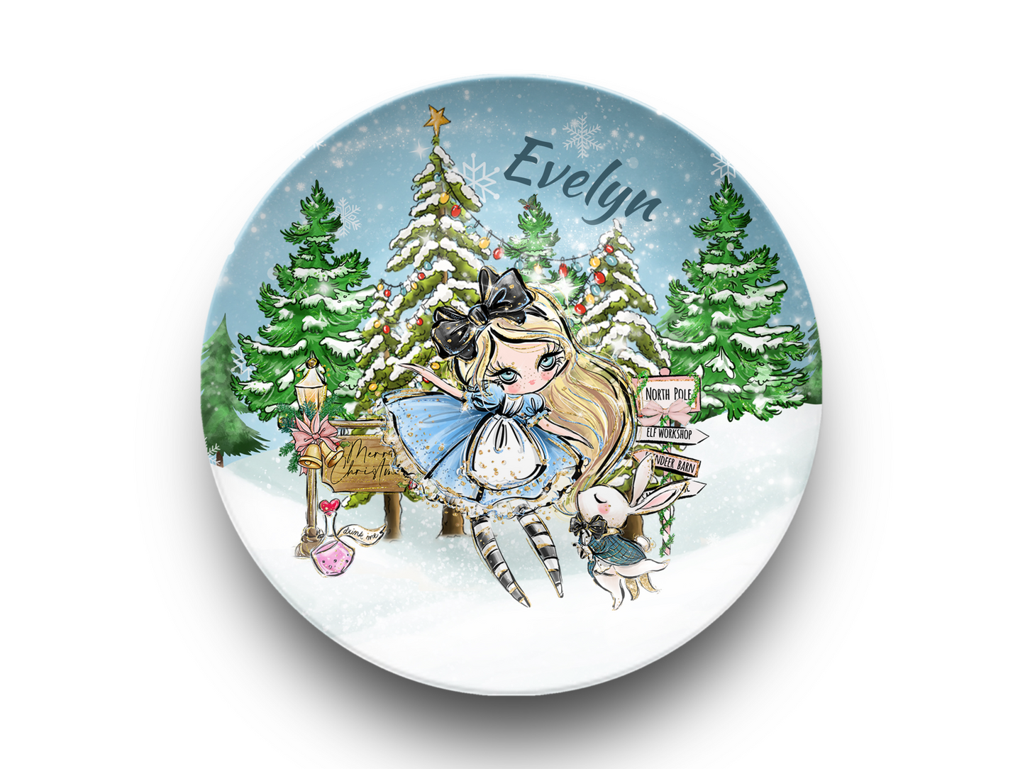 Personalized Christmas Plate for Kids or Adults, Custom Holiday Tableware, Unbreakable Winter Dinnerware