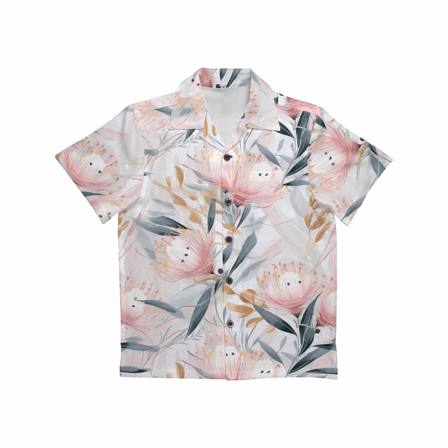 Australian Floral Pink & Grey  Little Boys Hawaiian Shirt