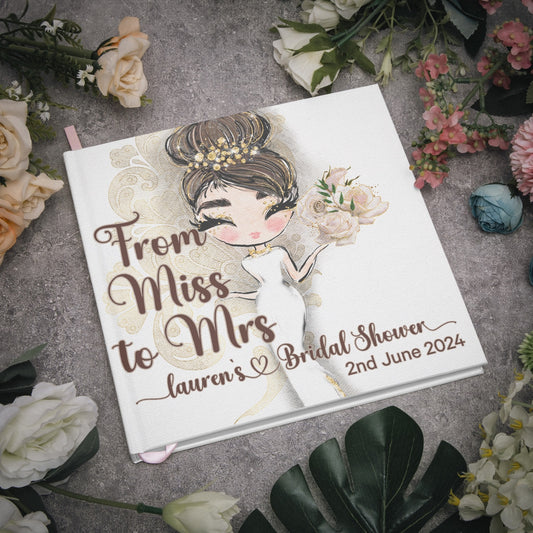 Square Bridal Shower Guest Book, Whimsical Bride, From Miss to Mrs, Personalised