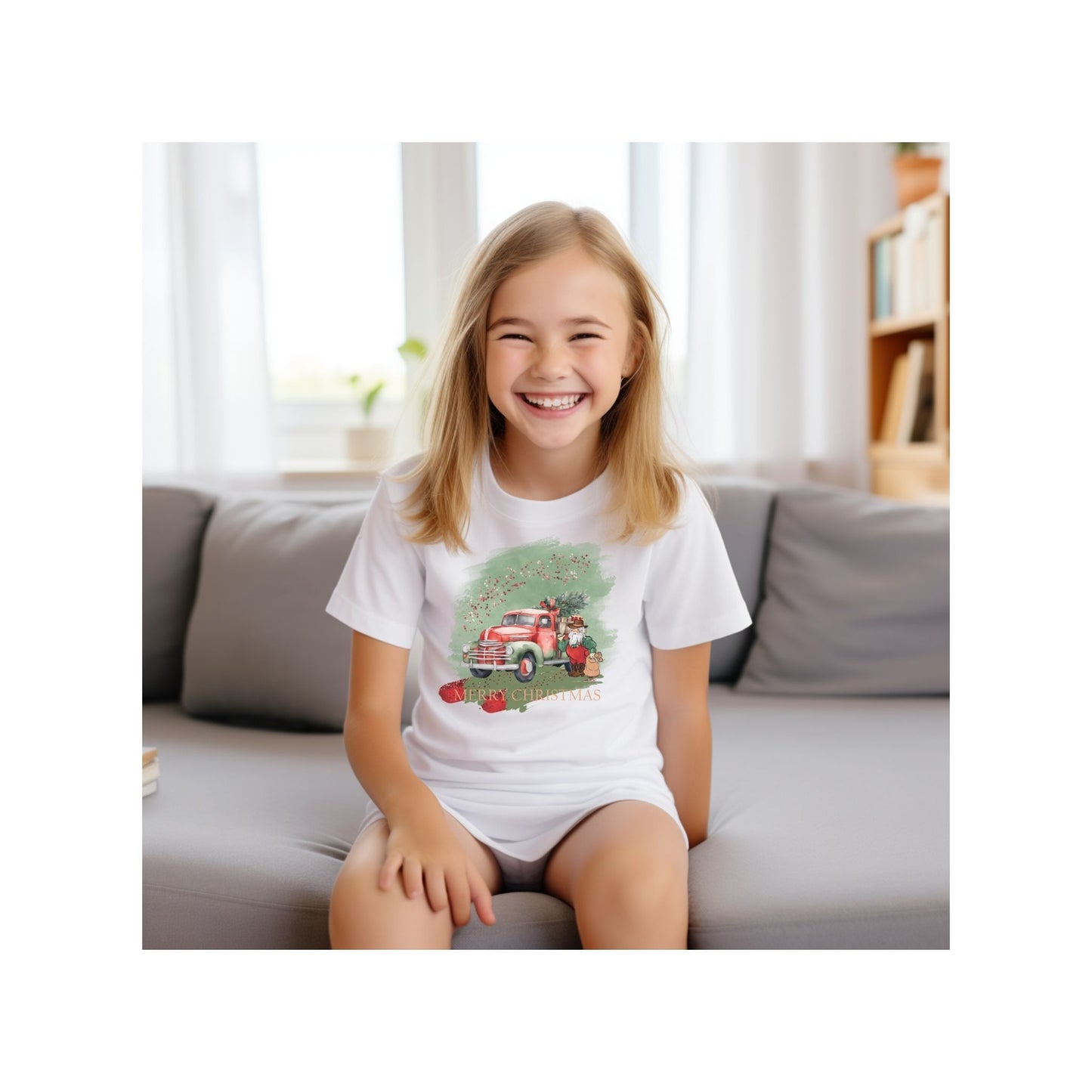 Kids Heavy Cotton™ Tee, Christmas Truck, Sage Christmas, Country Christmas Tshirt