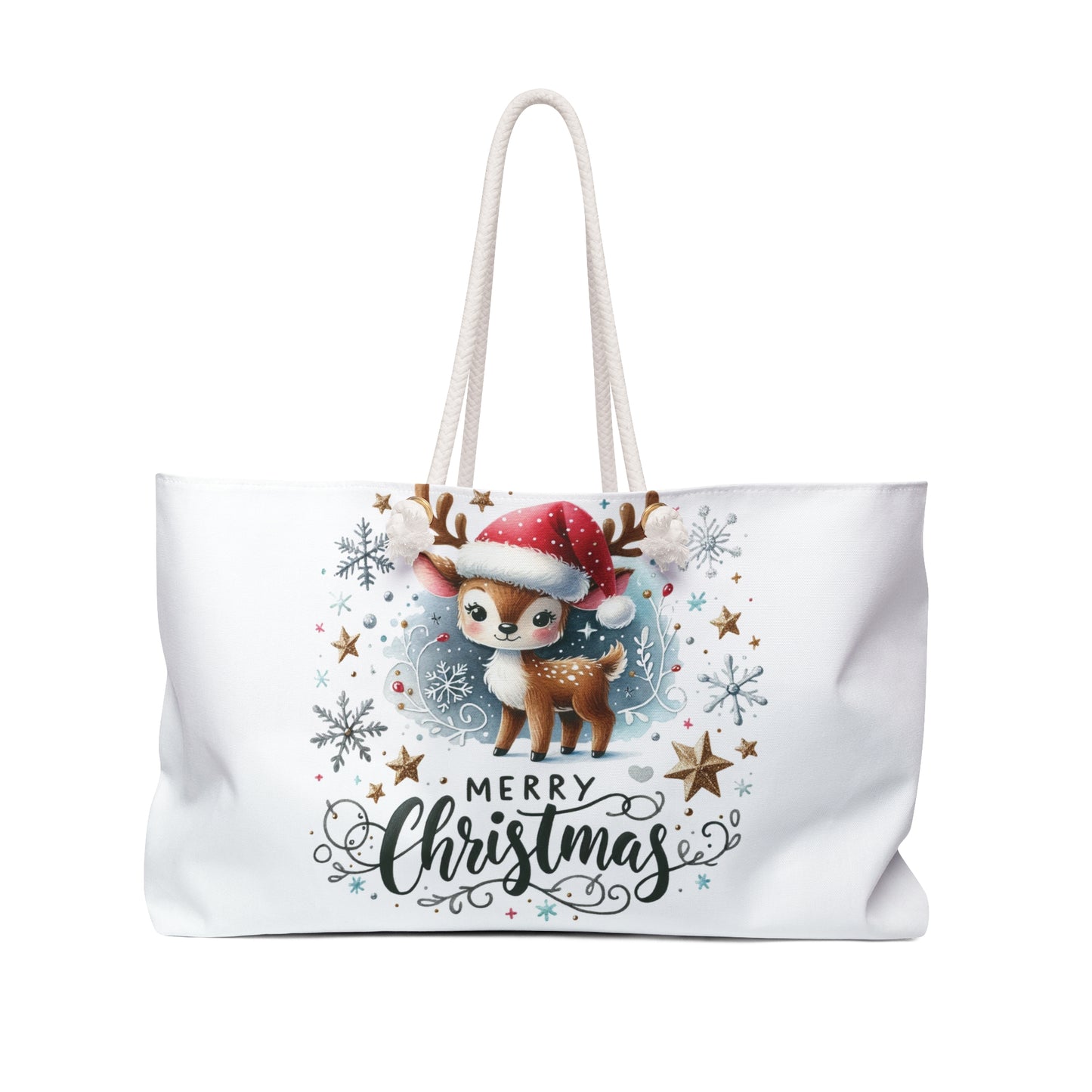 Personalised/Non-Personalised Weekender Bag, Reindeer, Merry Christmas, Large Weekender Bag, Beach Bag, Book Bag