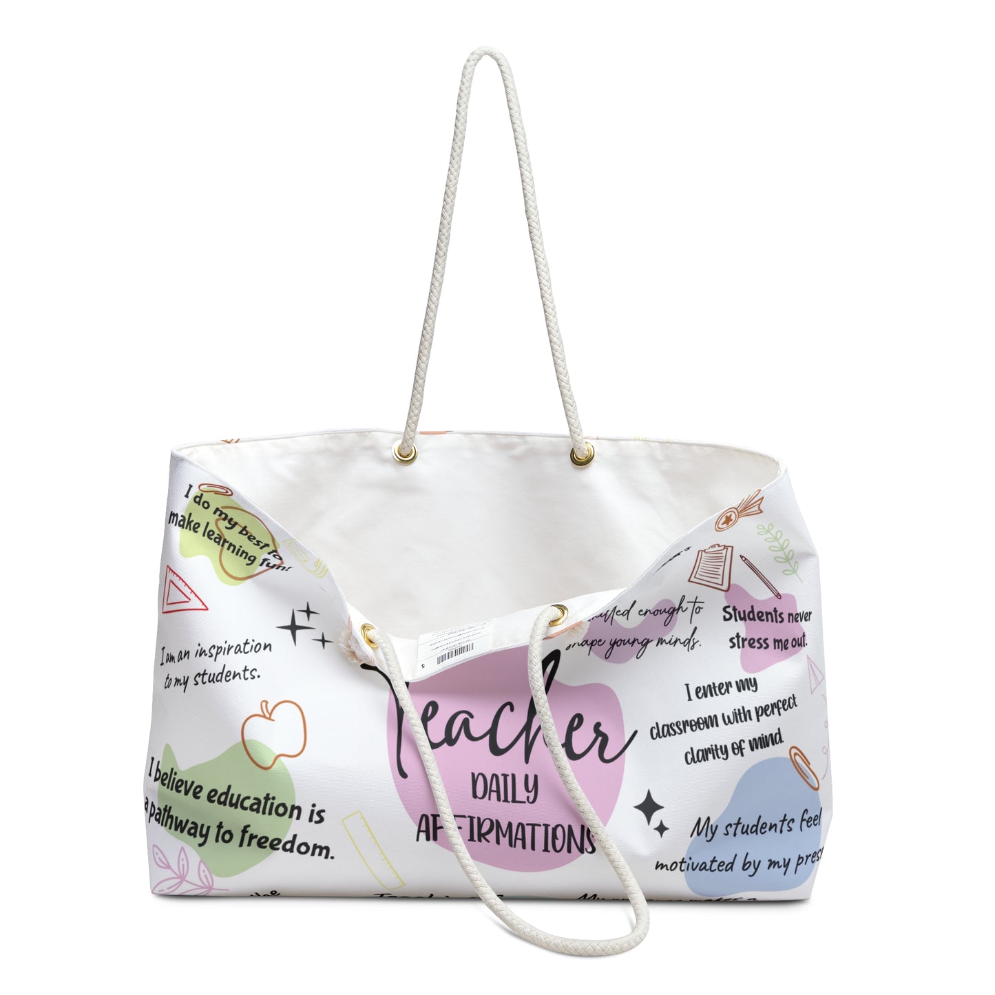 Personalised/Non-Personalised Weekender Bag, Teacher Affirmations, Large Weekender Bag, Beach Bag, Book Bag