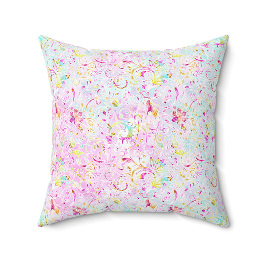 Spun Polyester Square Pillow, Floral Cushion