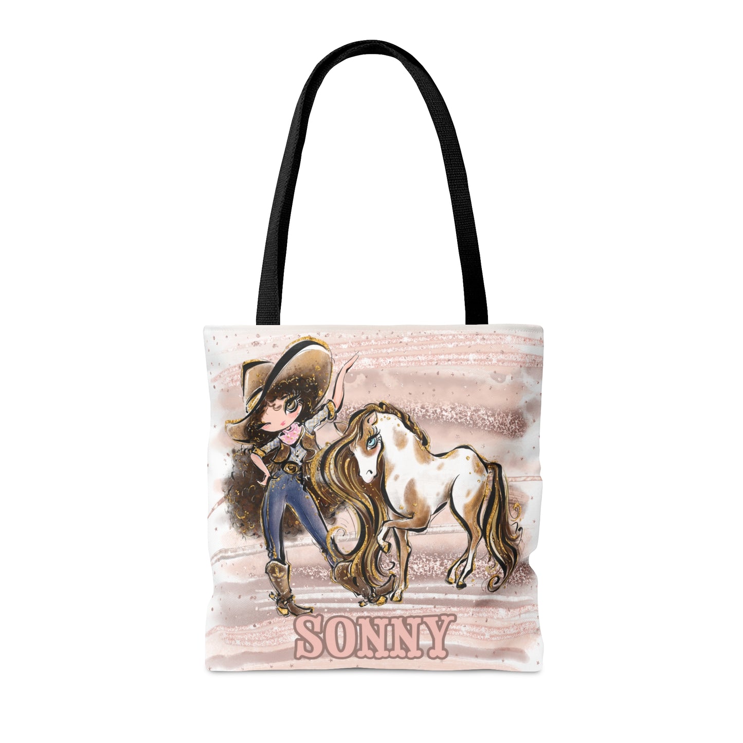 Personalised Tote Bag, Cowgirl & Horse, Brown Curly Hair, Blue Eyes, Tote bag