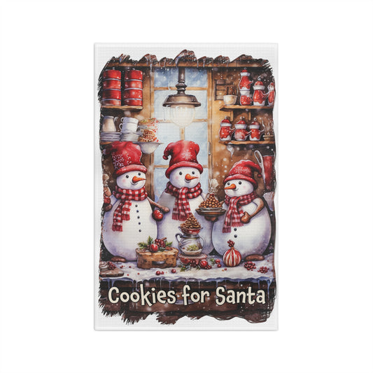 Microfiber Tea Towel, Christmas Snowmen, Cookies for Santa