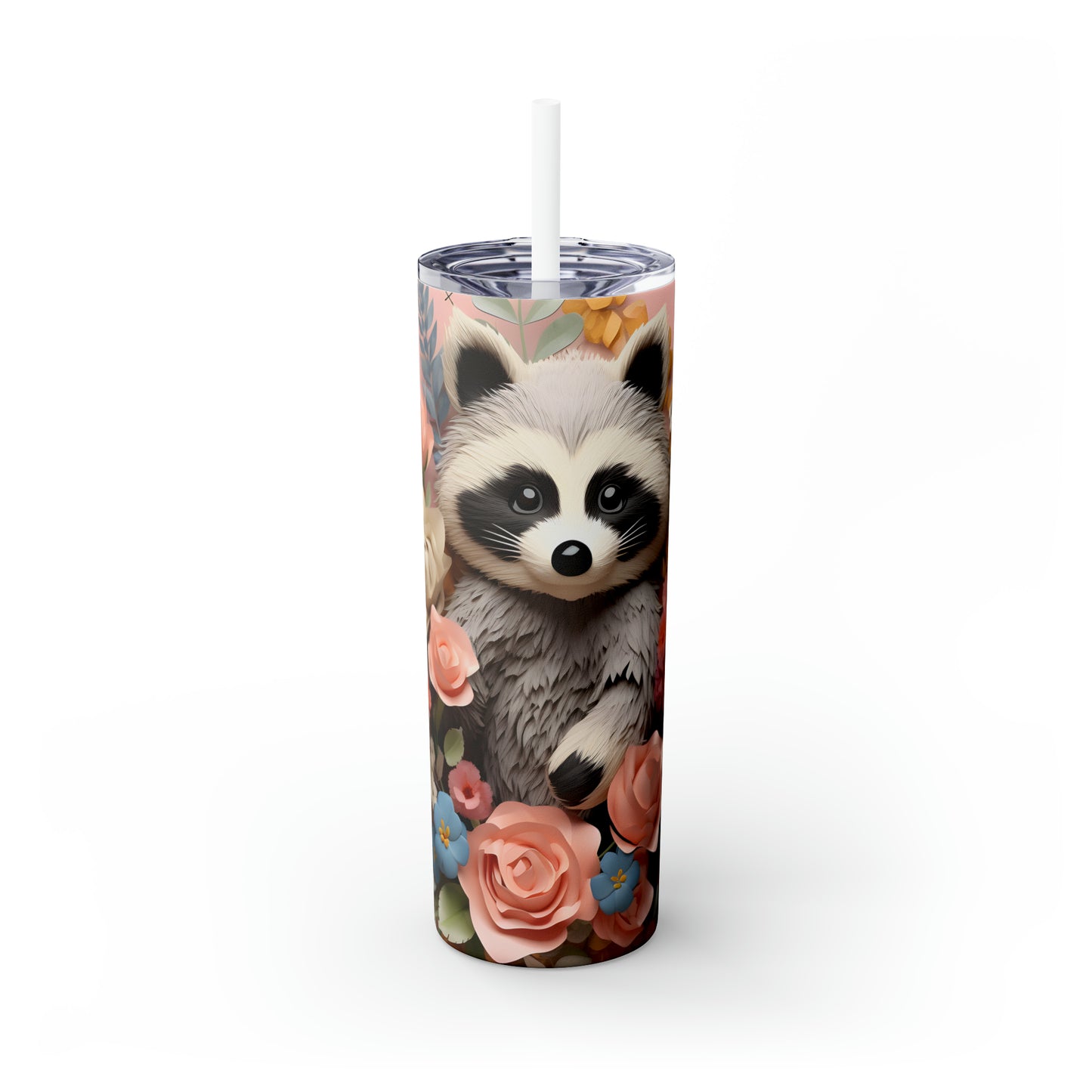 Skinny Tumbler with Straw, 20oz, Racoon