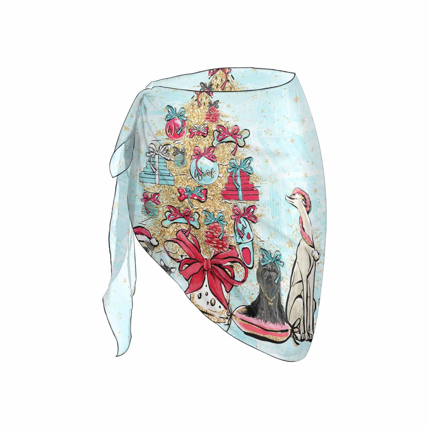 Doggie Christmas Tree2  Women's Beach Sarong Wrap