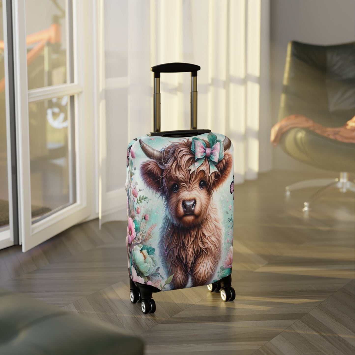 Luggage Cover, Highland Cow, Floral and Butterflies, awd-1418