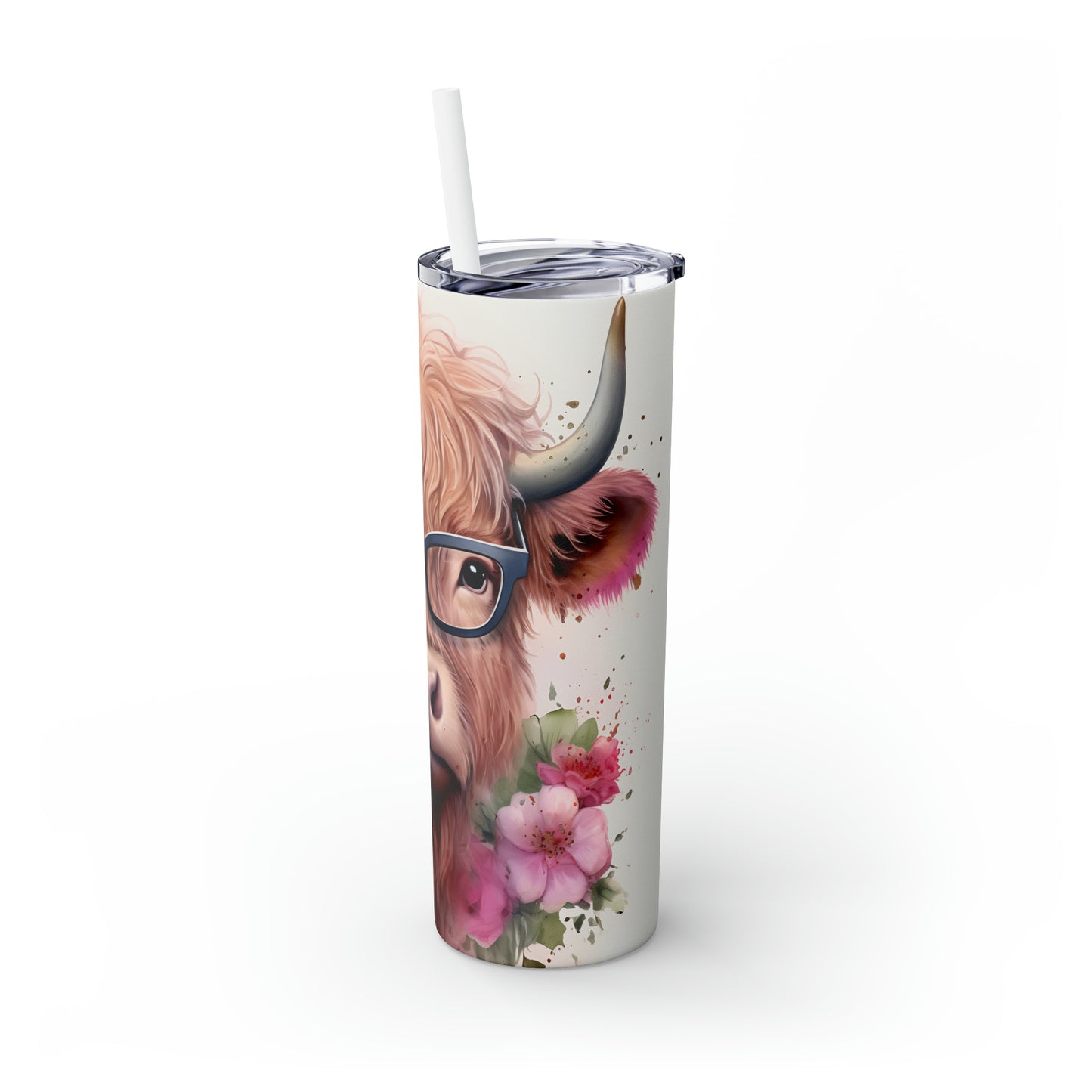 Skinny Tumbler with Straw, 20oz Highlander Cow