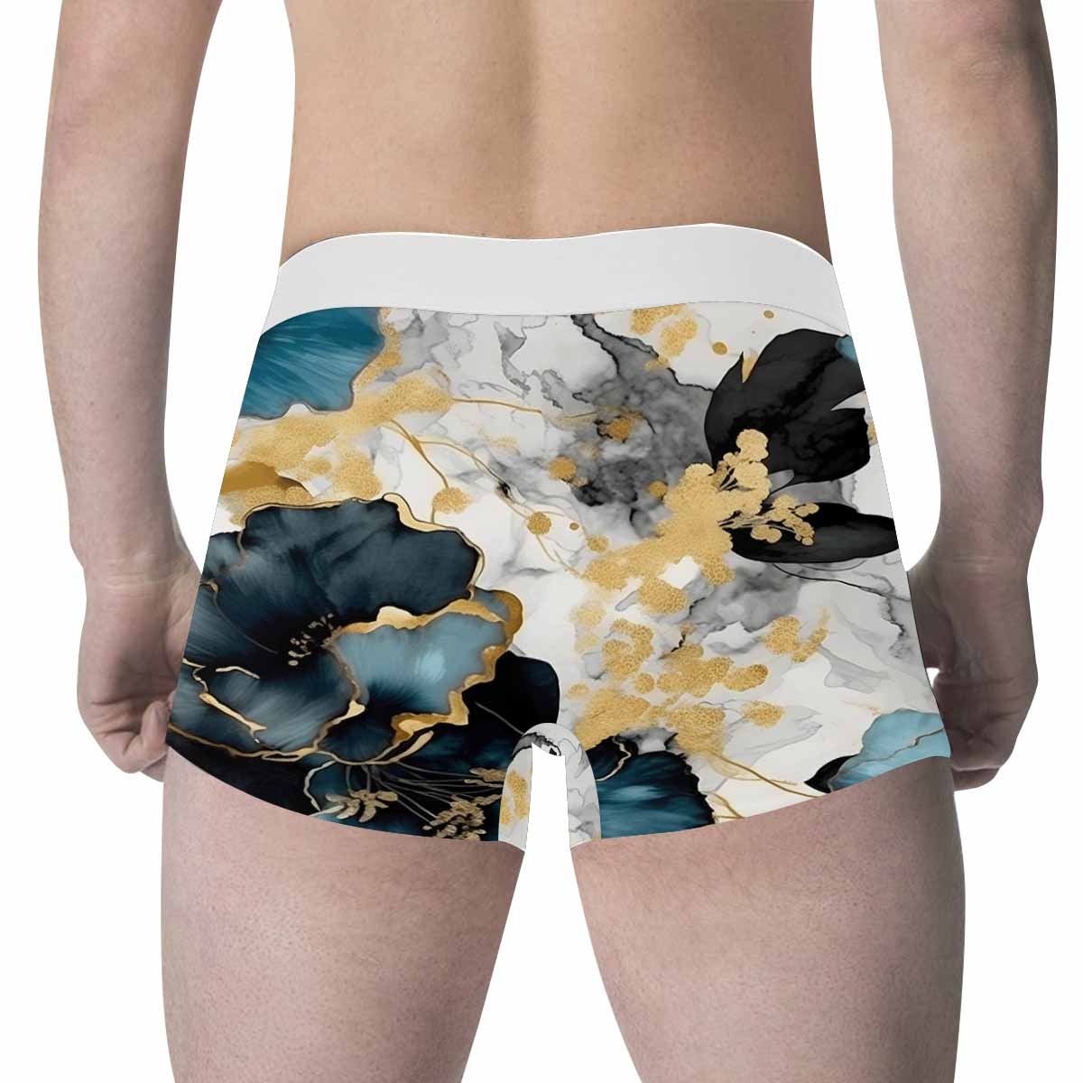 Blue & Gold Ink Floral  Men's All Over Print Boxer Briefs (Made In AUS)