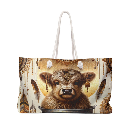 Personalised/Non-Personalised Weekender Bag, Highland Cow, Large Weekender Bag, Beach Bag, Book Bag