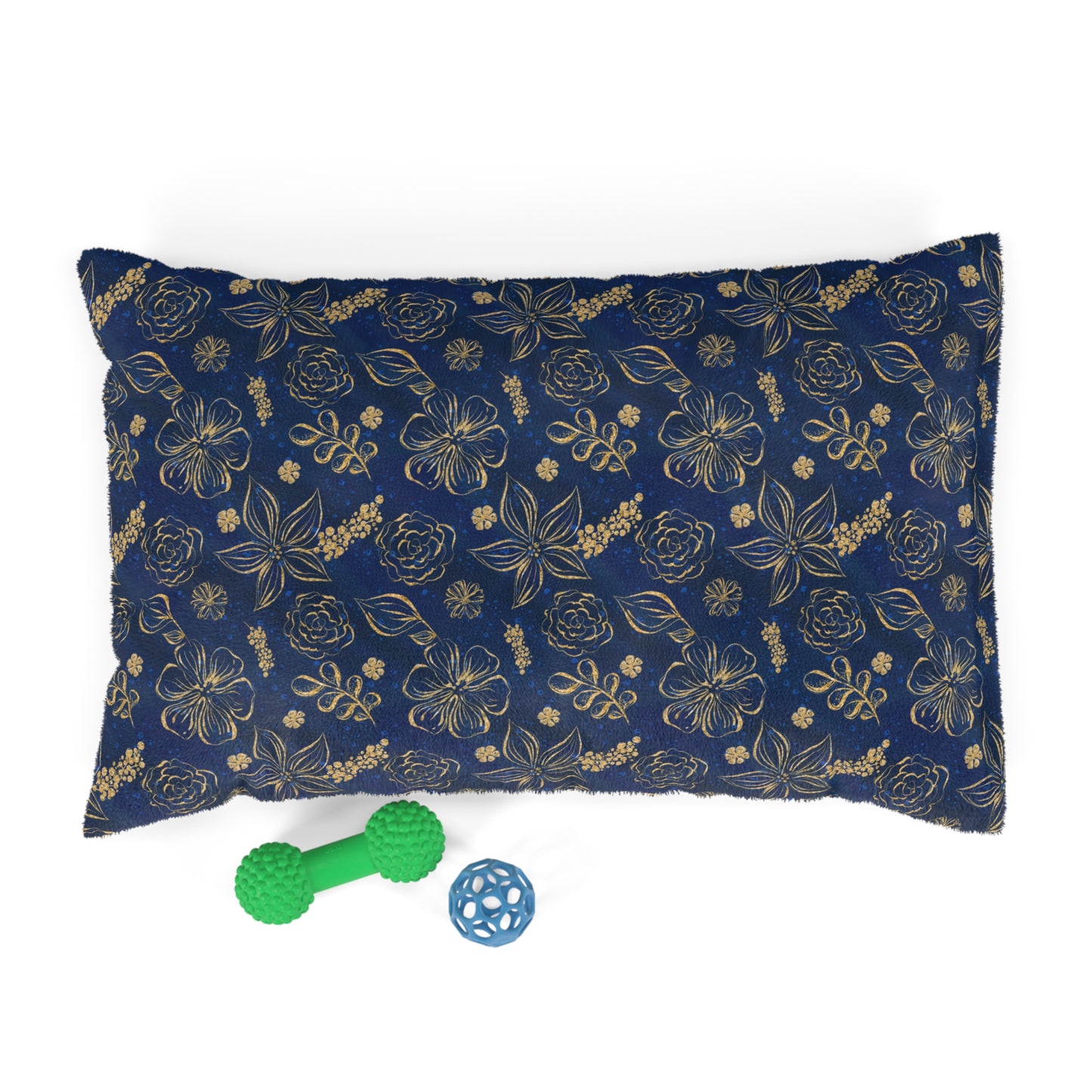 Luxury Pet Bed, feather soft fleece Navy and Gold Floral