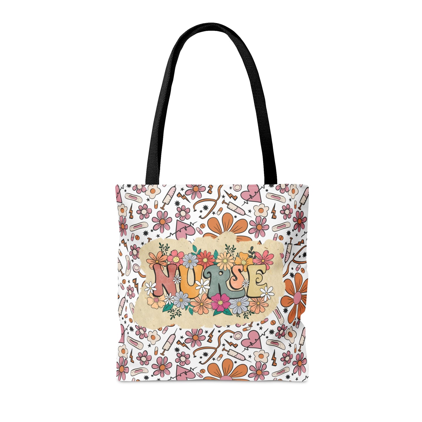 Tote Bag, Retro flowers Nurse bag, Medical Background, Retro Floral Tote Bag Nurse Tote Bag