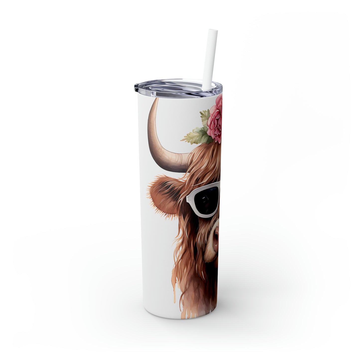 Skinny Tumbler with Straw, 20oz Highlander Cow