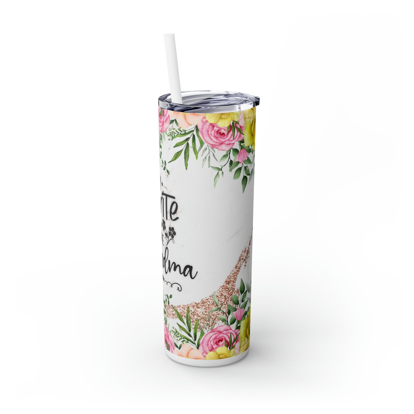 Skinny Tumbler with Straw, 20oz, Floral, Quote, My Favorite People call me Grandma, awd-723