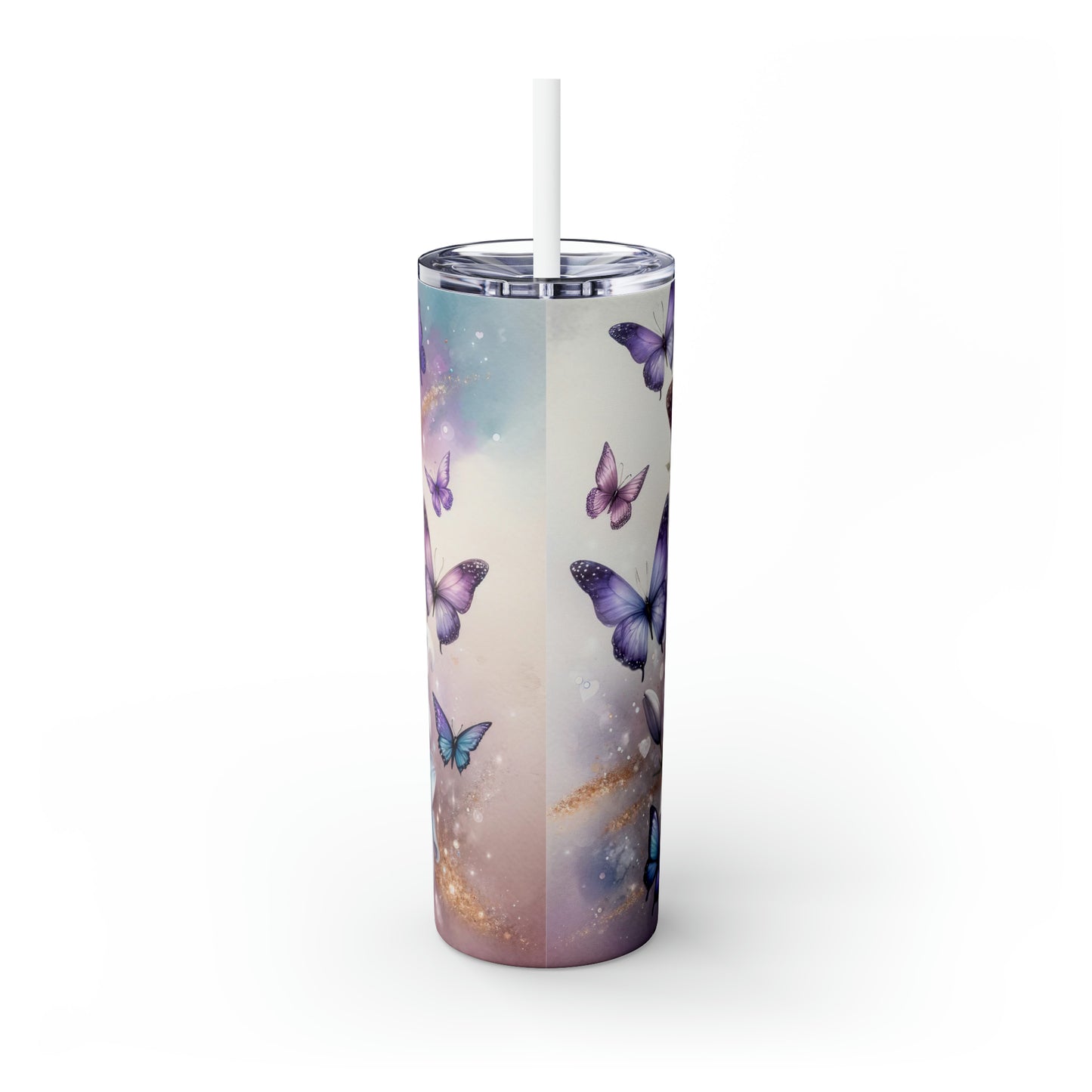 Skinny Tumbler with Straw, 20oz, Butterfly