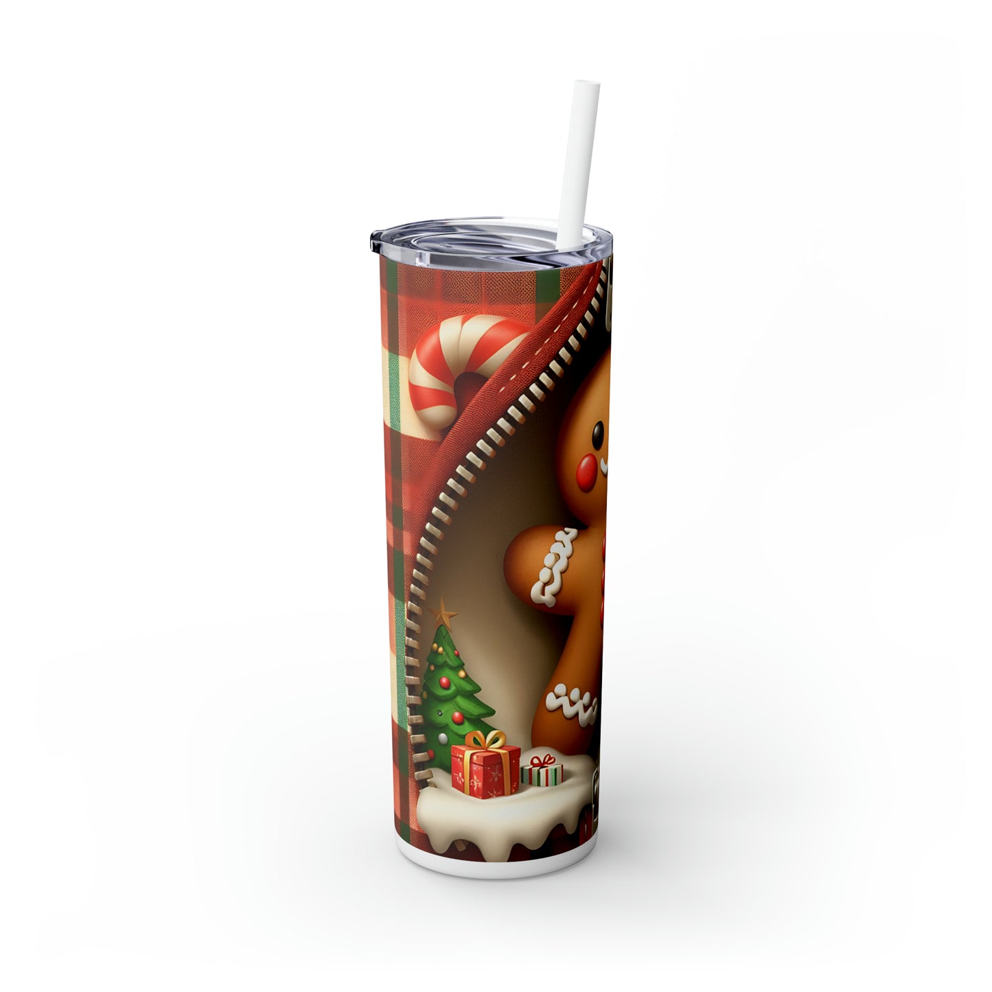 Skinny Tumbler with Straw, 20oz, Gingerbread Man, awd-852