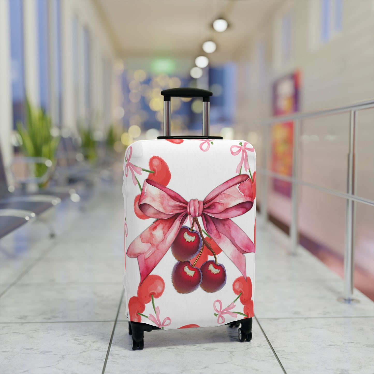 Luggage Cover, Rockabilly, Coquette, Pink Cherries and Ribbon, awd-2506