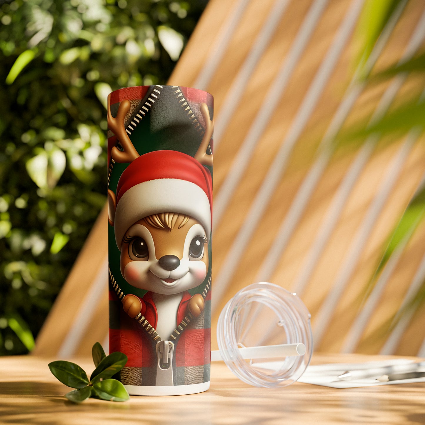 Skinny Tumbler with Straw, 20oz, Reindeer