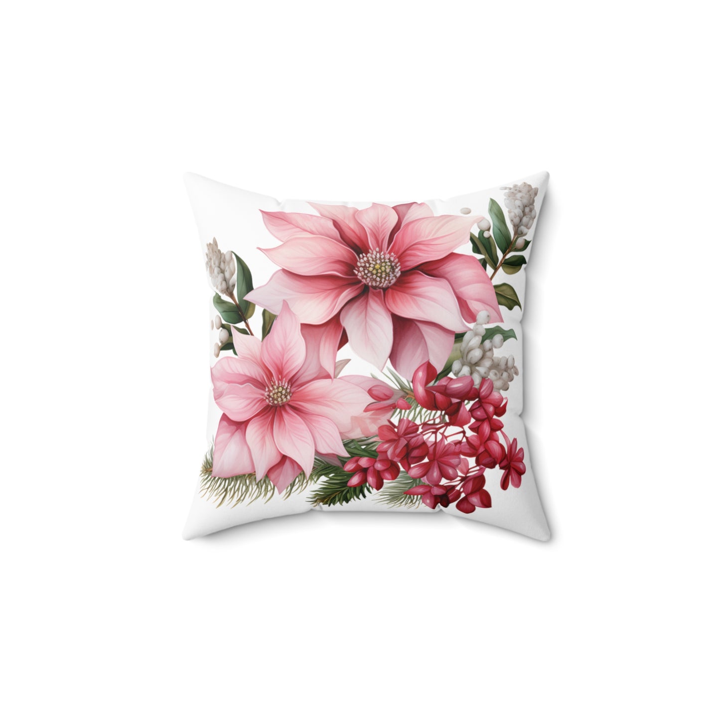 Polyester Square Cushion, Pink Poinsettia