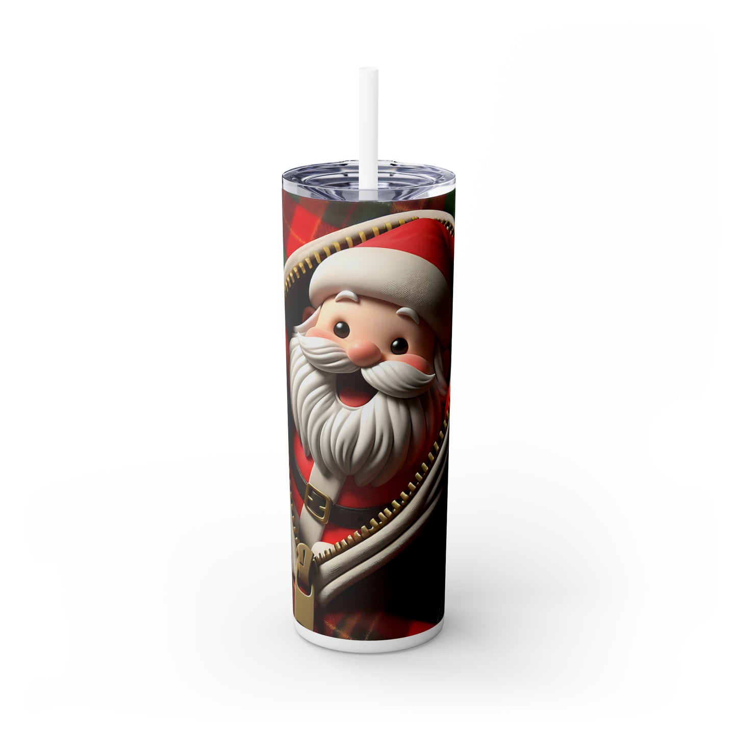 Skinny Tumbler with Straw, 20oz, Santa