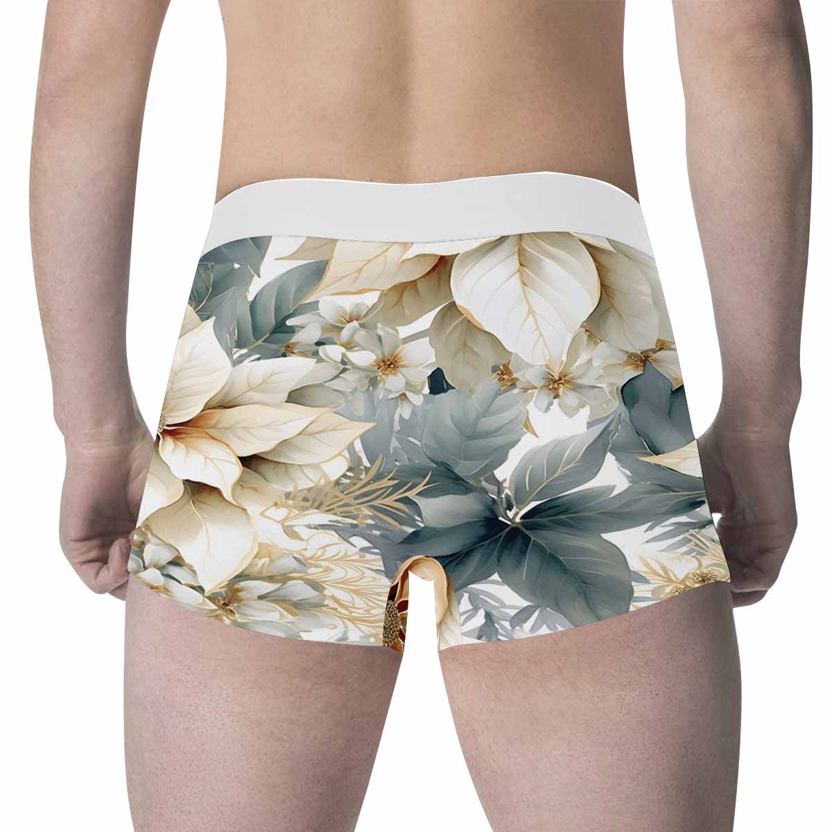 Cream Poinsettia Men's All Over Print Boxer Briefs (Made In AUS)