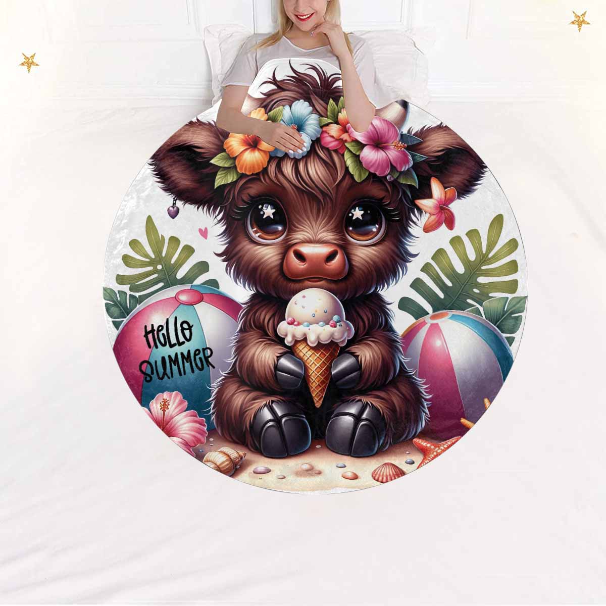 Highland Cow Awd35111  Circular Micro Fleece Blanket 60"