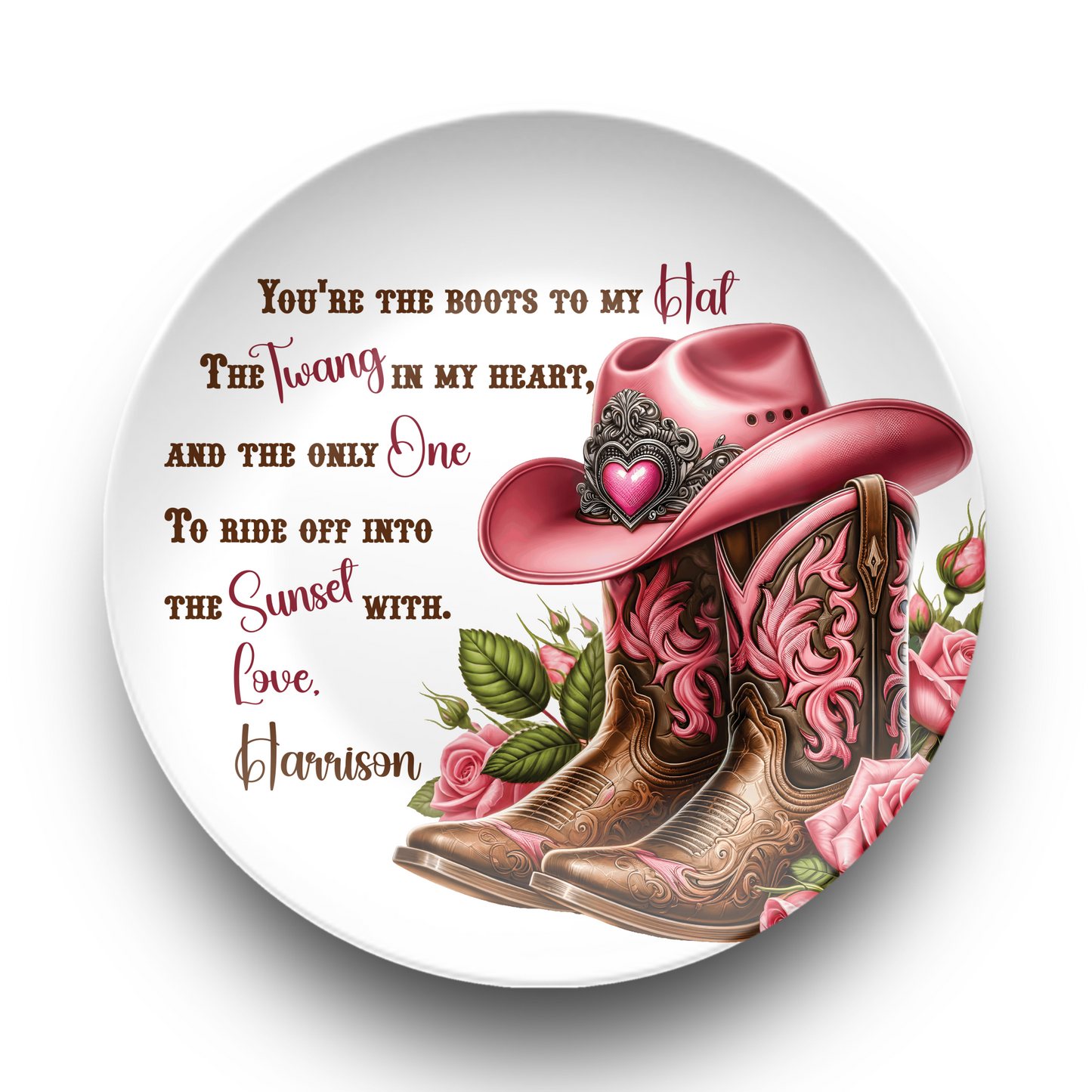 Personalised Country Boots Love Quote Plate