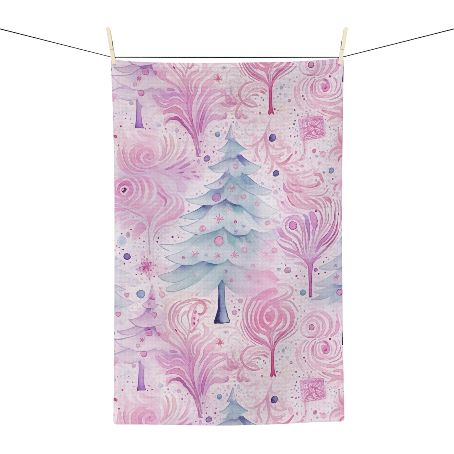 Microfiber Tea Towel, Pink Christmas Trees