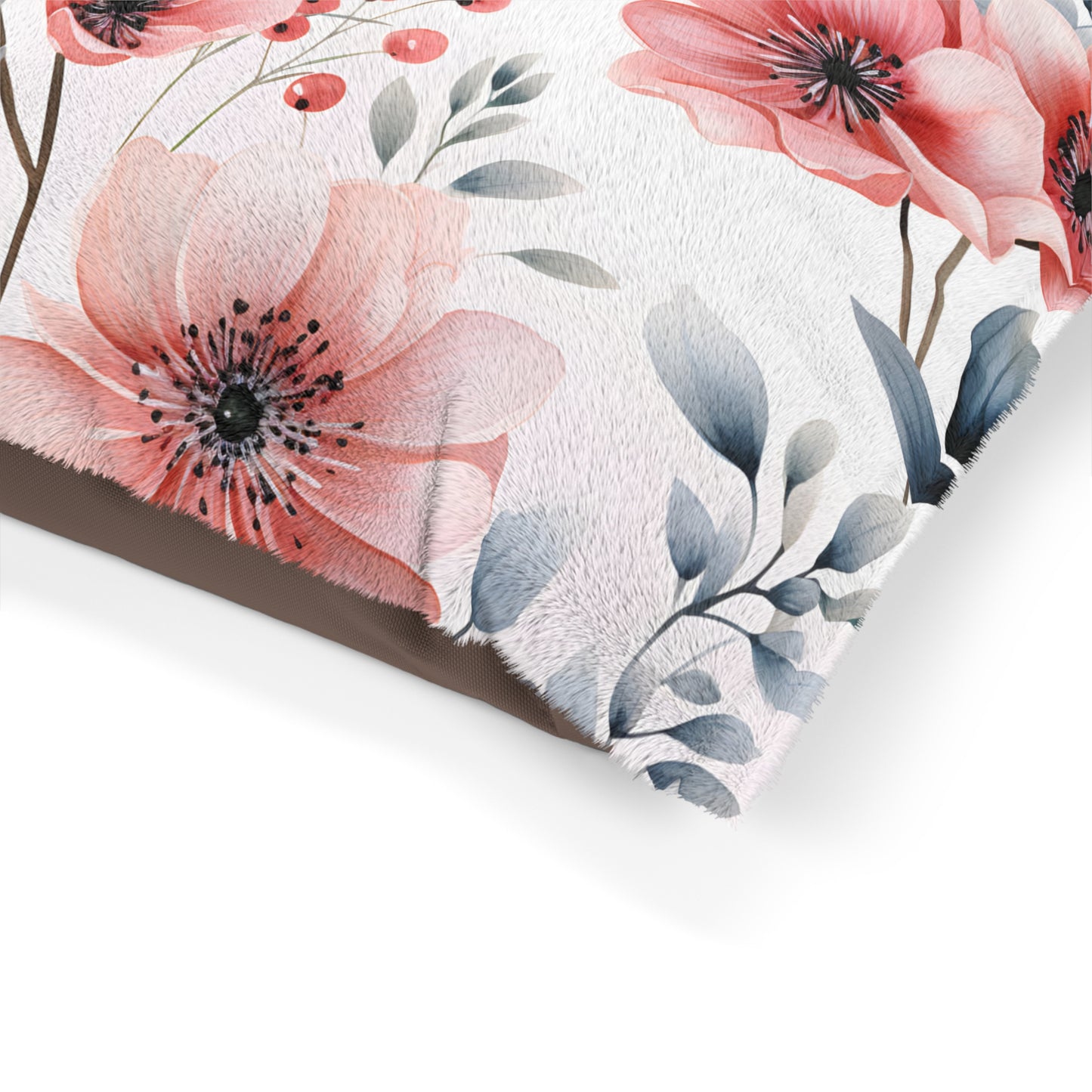 Luxury Pet Bed, feather soft fleece Floral Poppies