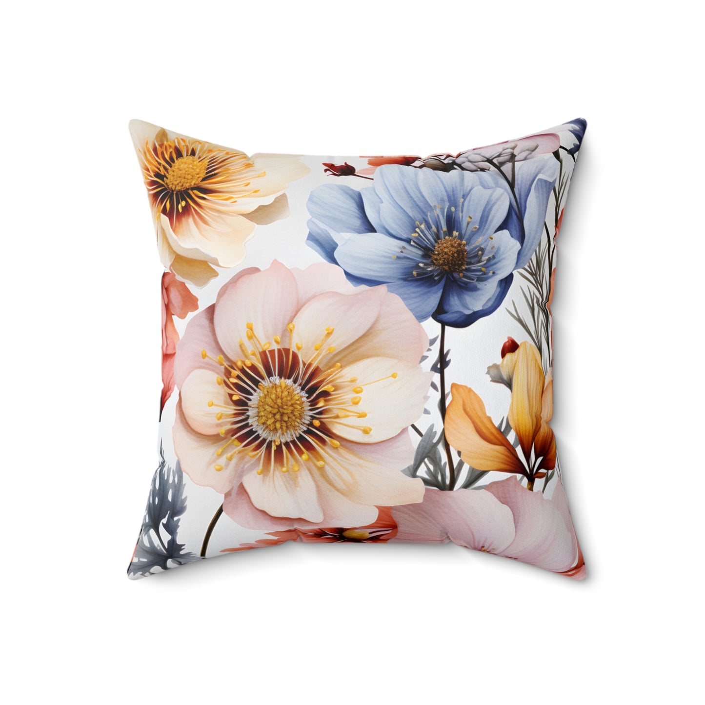 Spun Polyester Square Pillow, Retro Boho Floral Cushion