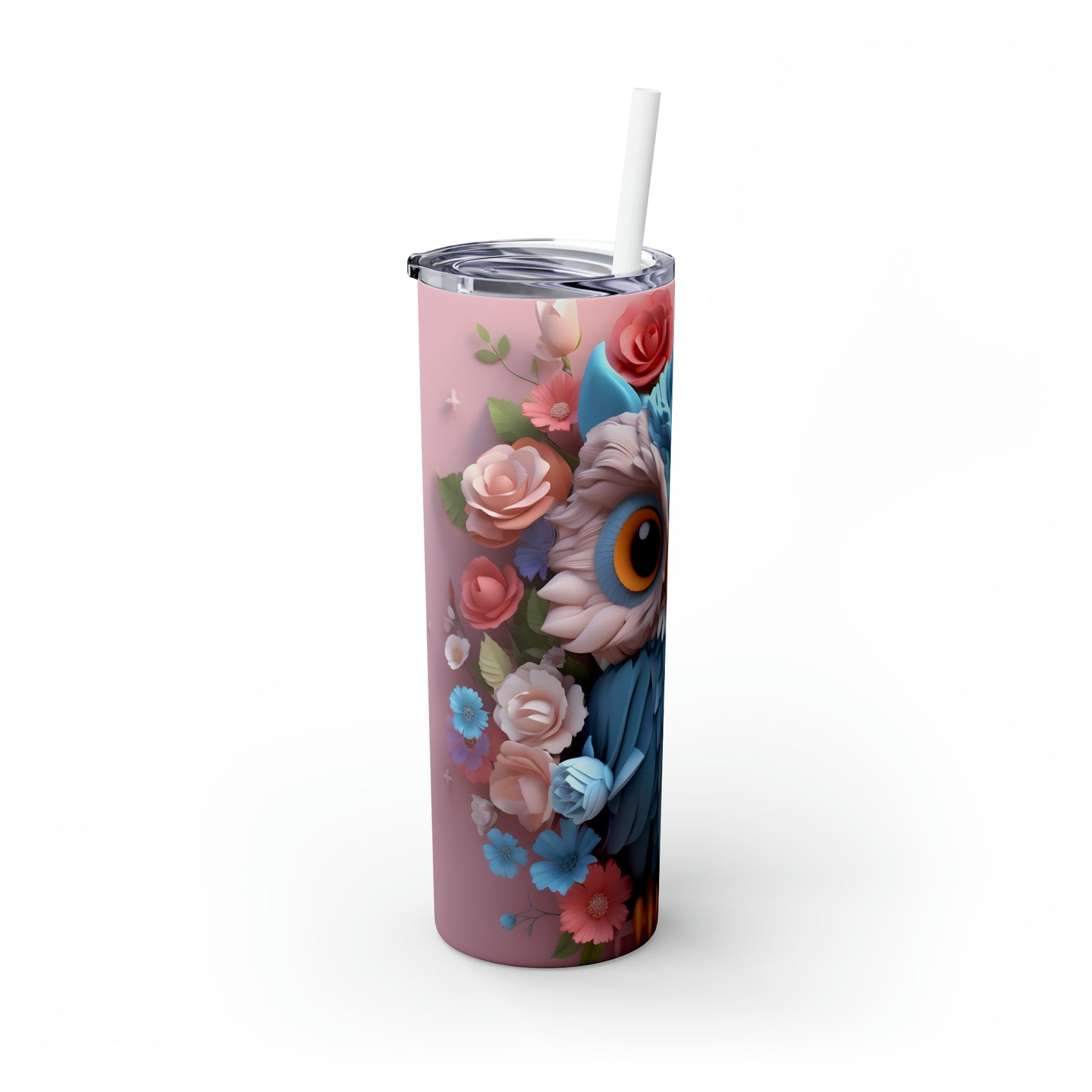 Skinny Tumbler with Straw, 20oz, Owl