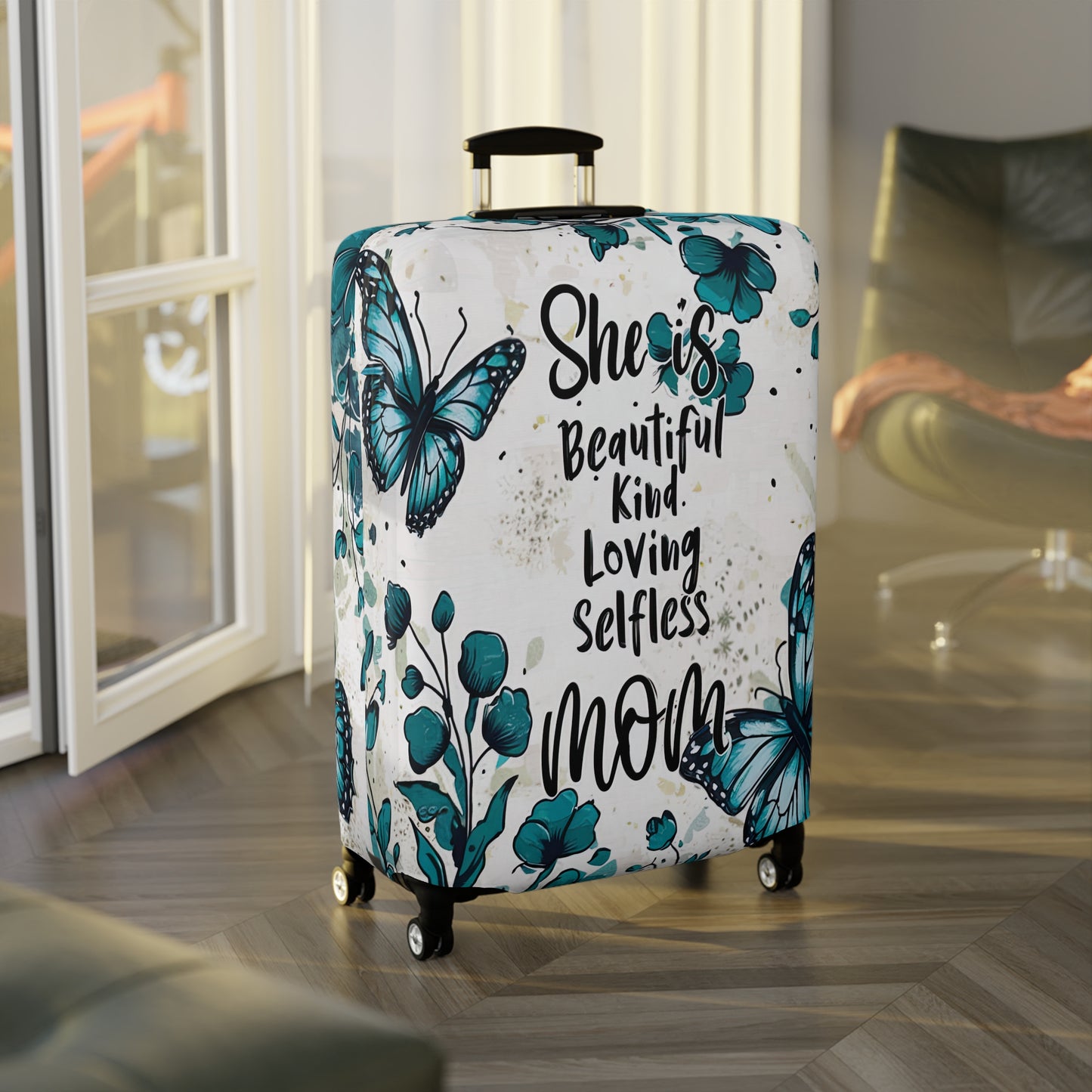 Luggage Cover, Teal Floral, Mom, She is Beautiful, Kind, Loving, Selfless, awd-1758