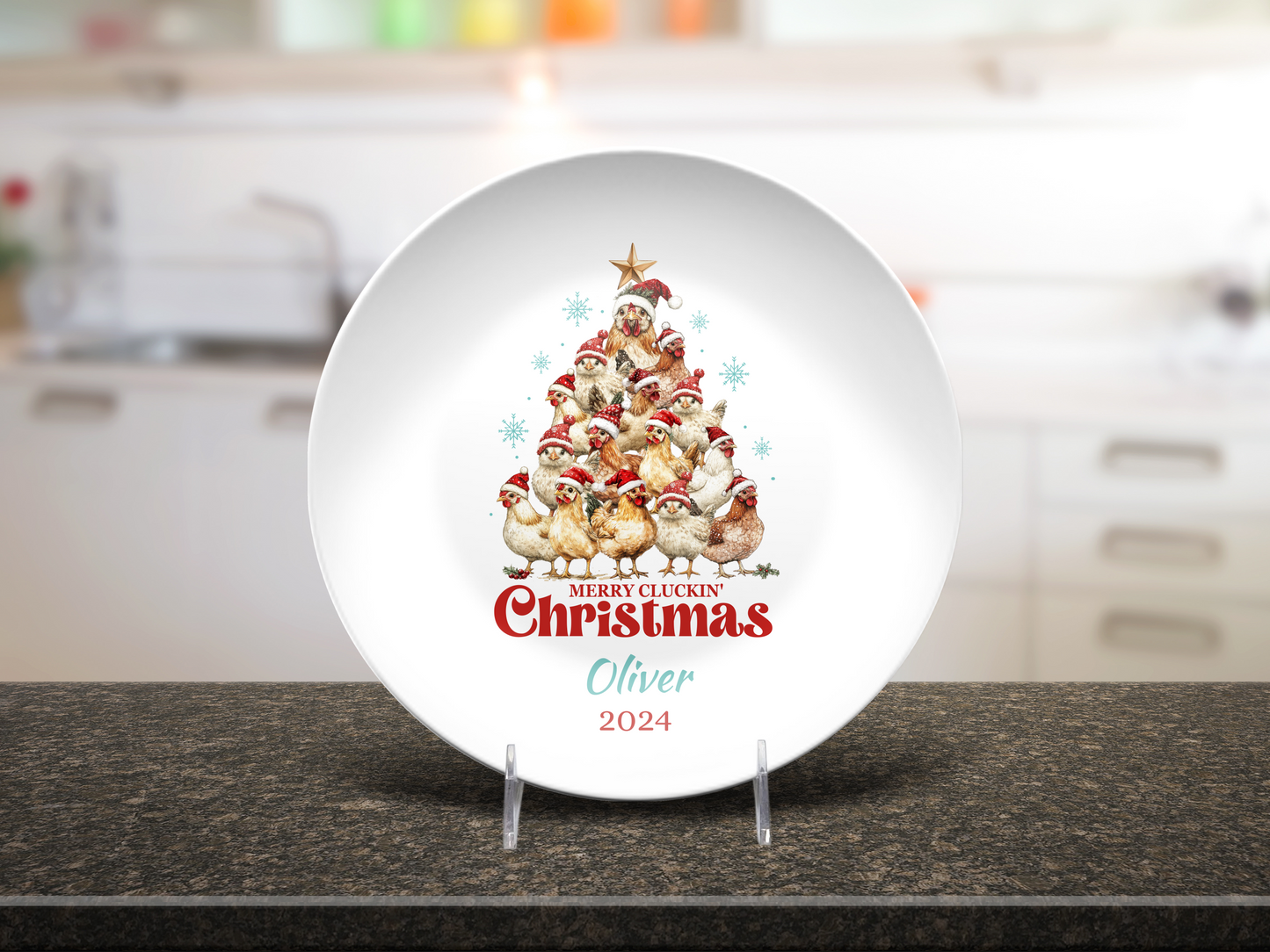 Merry Cluckin' Christmas Personalised Plate