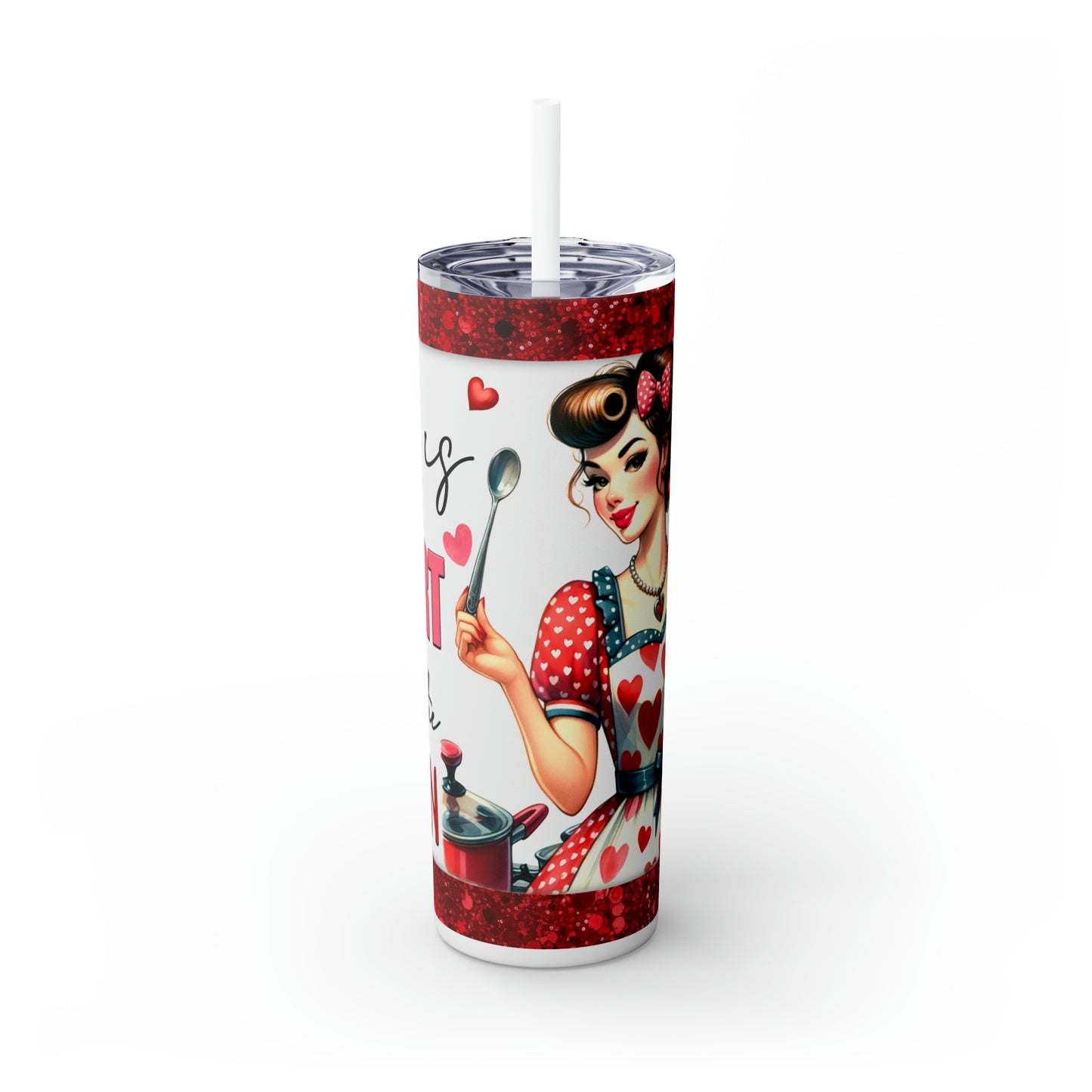 Skinny Tumbler with Straw, 20oz, Retro, Life is Short Lick the Spoon